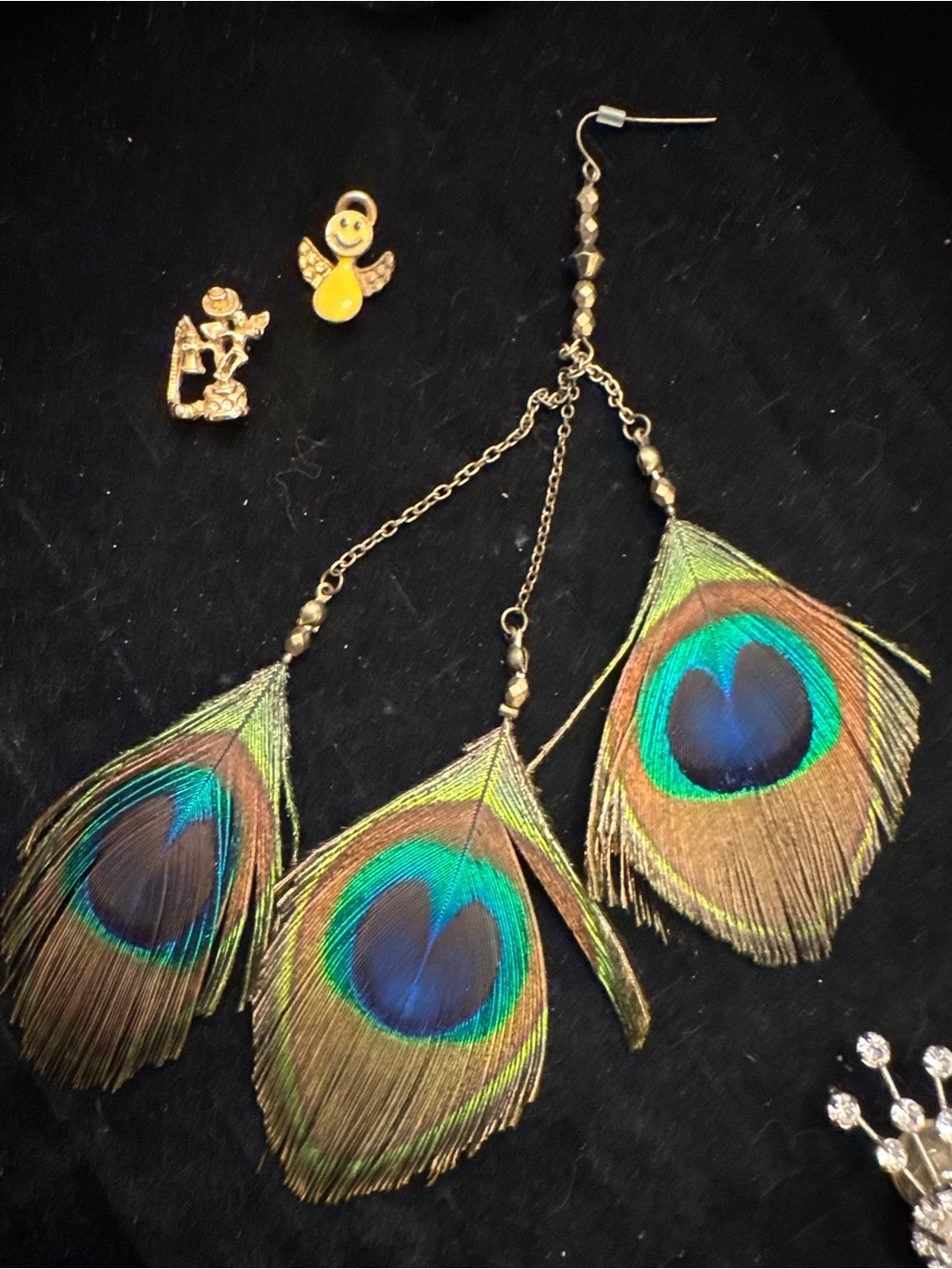 Lot of Unmatched Single Earrings Rhinestone Feather Costume Jewelry Craft Repurp